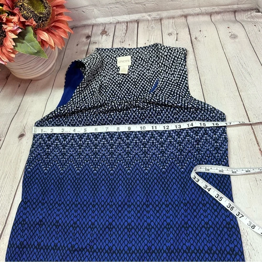 chico's geometric Blue Patterned tank layering office sz 0 (small 4) - Picture 5 of 10